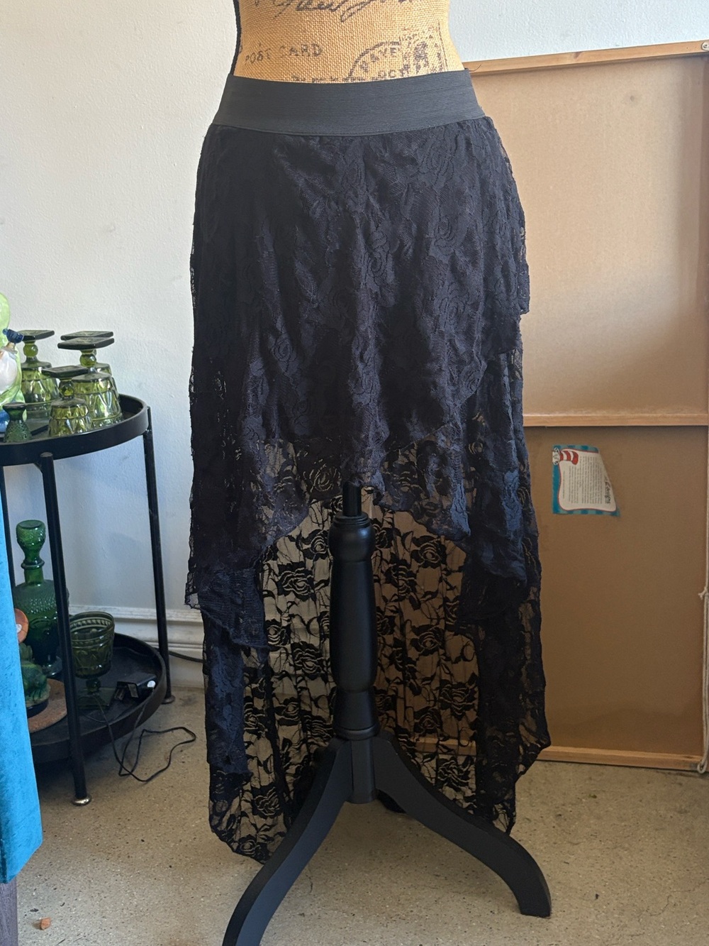 Black Lace High-Low Skirt